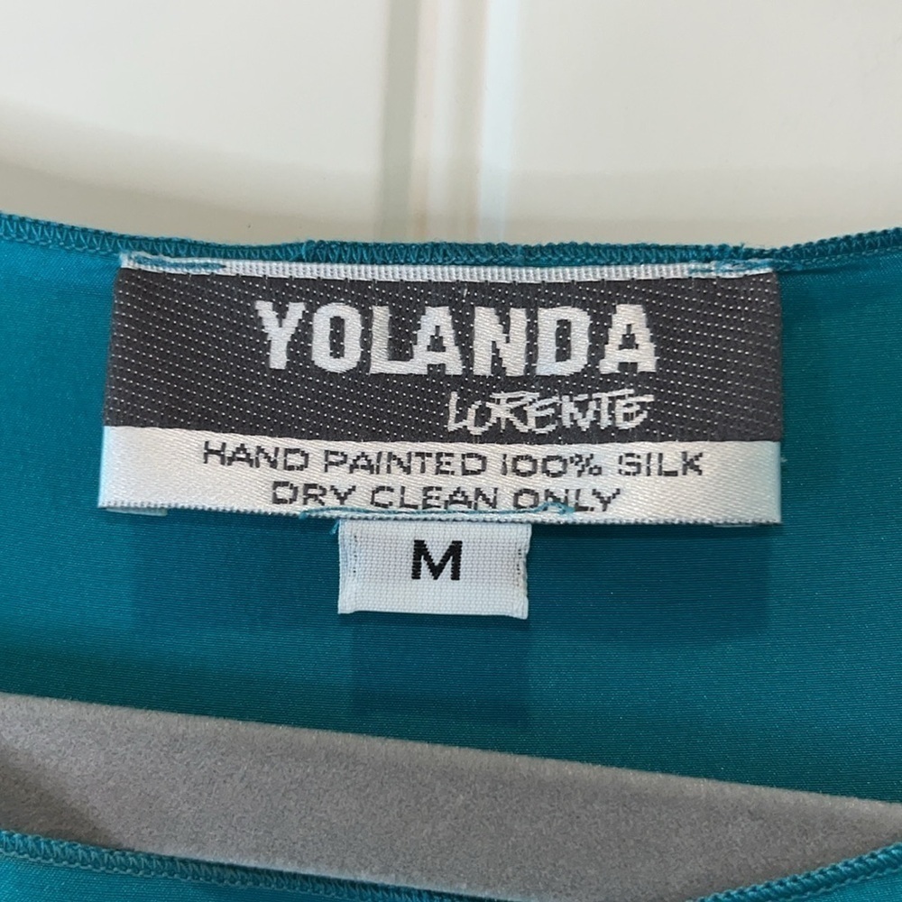 Multi piece Yolanda Lorente teal silk hand painted top skirt and topper size M - Picture 7 of 15